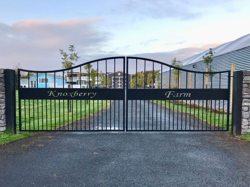 chrome metal look double swing in rising hinge gates for home and drive way